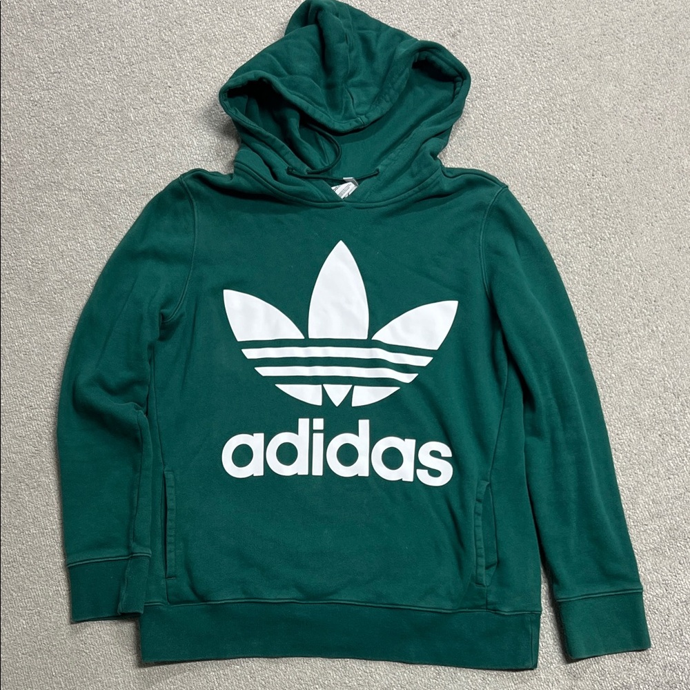 Adidas Green Hoodie with White Logo Size Medium